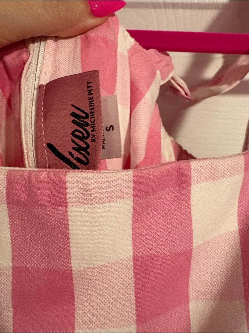 Vixen by Micheline Pitt Pink and White Striped Fit-and-Flare Dress small - Picture 3 of 4